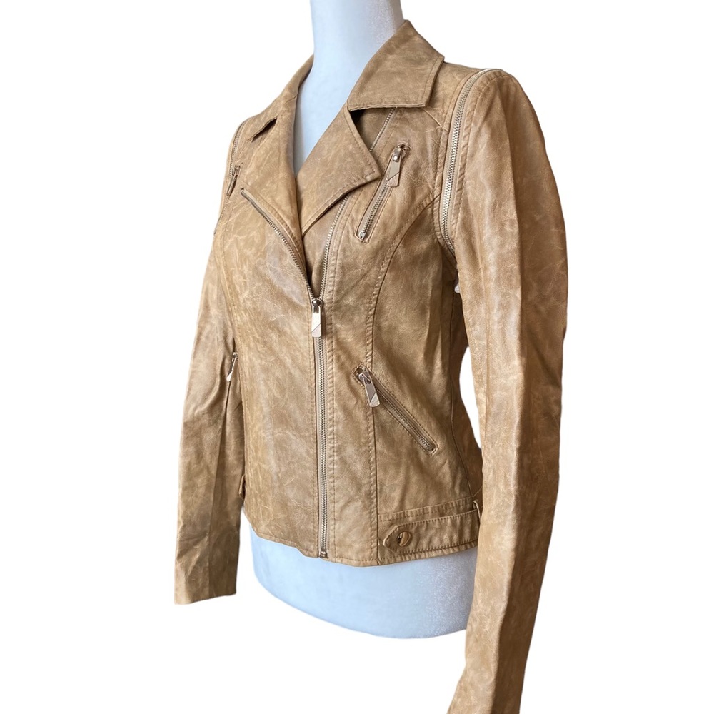 Forever 21 faux leather brown moto jacket with removable sleeves, Sz M